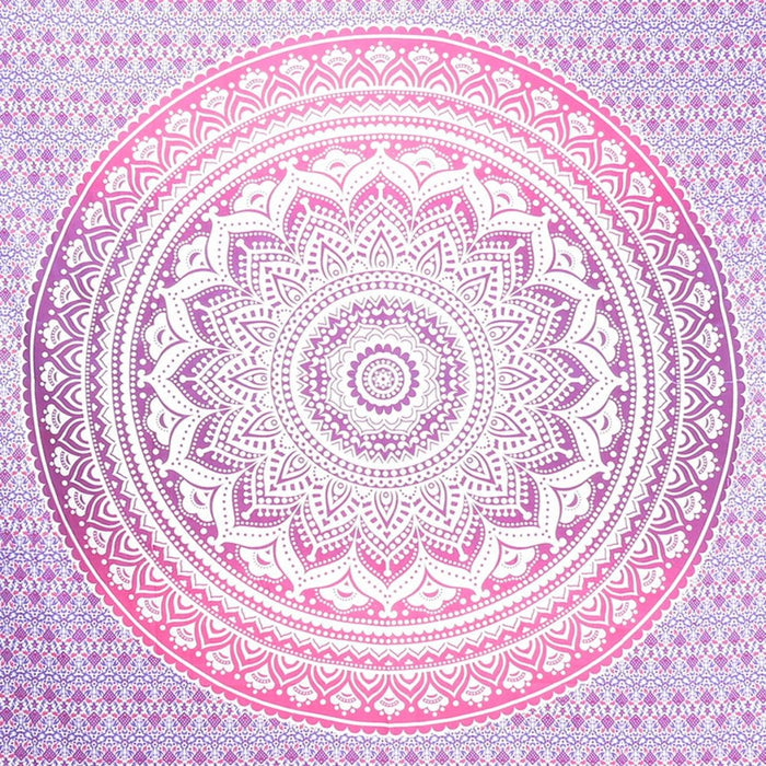92" X 84" Pink And White Mandala Cotton Hanging Tapestry