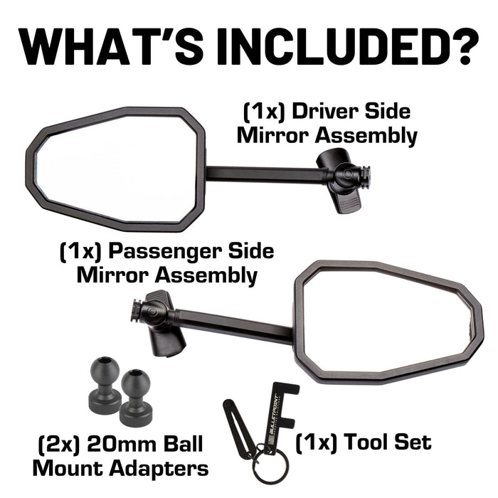 A-Pillar Doors Off Side Mirrors for 2024+ Jeep Wrangler JL & 2024+ Jeep Gladiator - Pair of 2