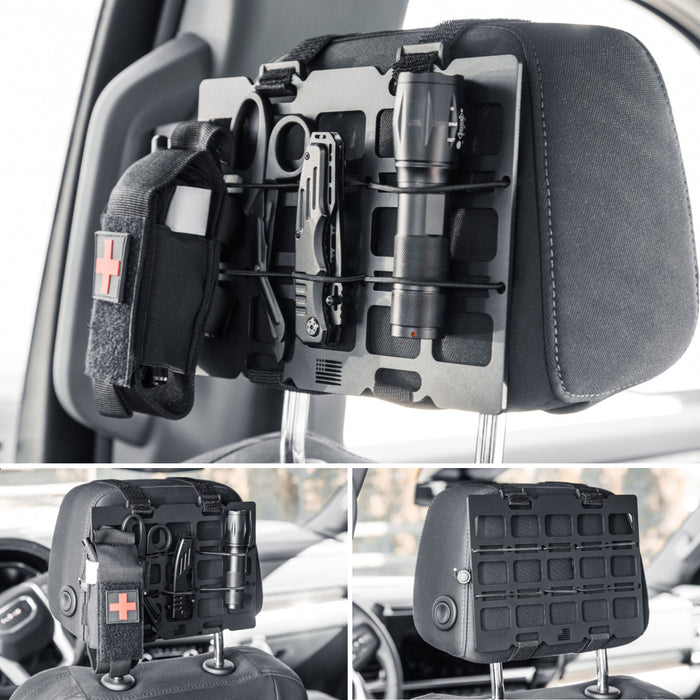 Aluminum Tactical MOLLE Panel Storage Organizer for Headrest - Universal Fitment