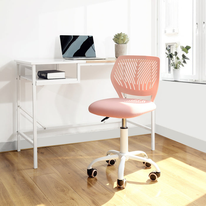 Baby Pink and White Adjustable Height Swivel Rolling Office Chair
