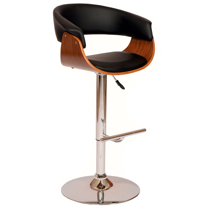 Black And Brown Faux Leather And Fabric And Solid Wood Low Back Adjustable Height Swivel Bar Chair
