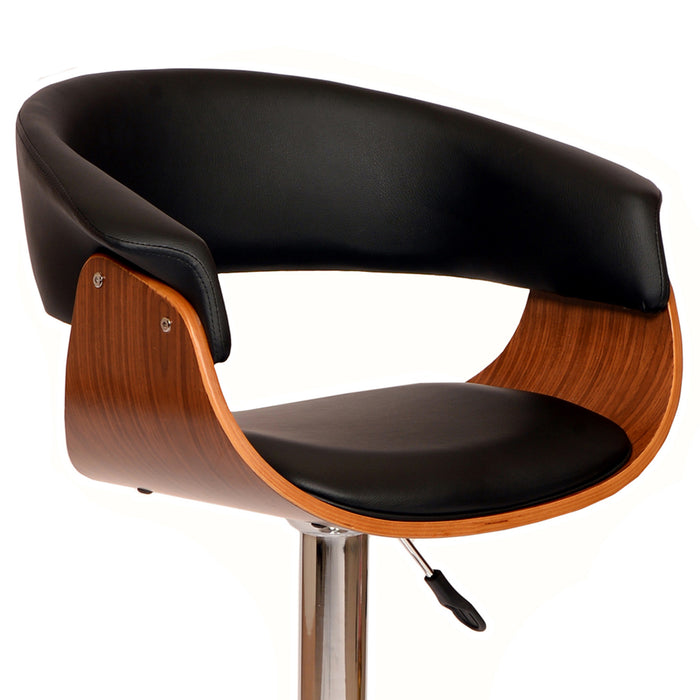 Black And Brown Faux Leather And Fabric And Solid Wood Low Back Adjustable Height Swivel Bar Chair