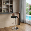 Black And Silver Fabric And Iron Low Back Adjustable Height Swivel Bar Chair