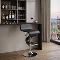 Black And Silver Faux Leather And Metal Low Back Adjustable Height Bar Chair
