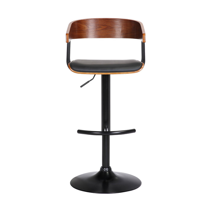 Black Faux Leather And Fabric And Metal Adjustable Height Swivel Bar Chair
