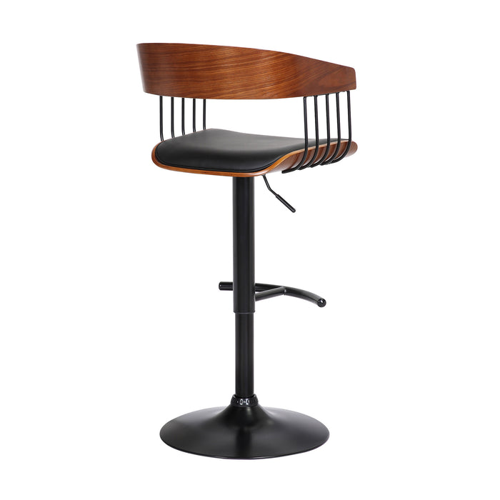 Black Faux Leather And Fabric And Metal Adjustable Height Swivel Bar Chair