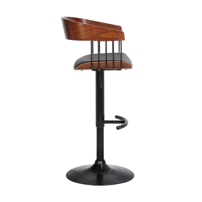 Black Faux Leather And Fabric And Metal Adjustable Height Swivel Bar Chair