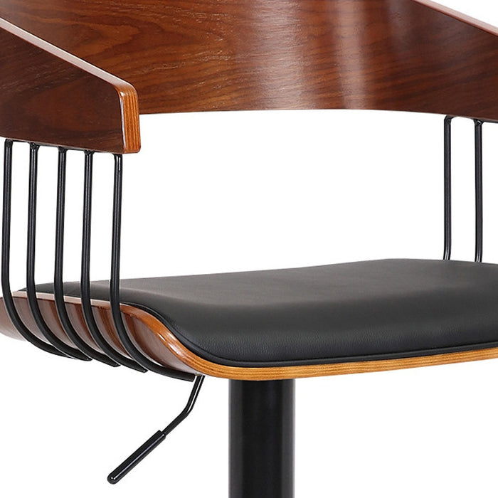 Black Faux Leather And Fabric And Metal Adjustable Height Swivel Bar Chair