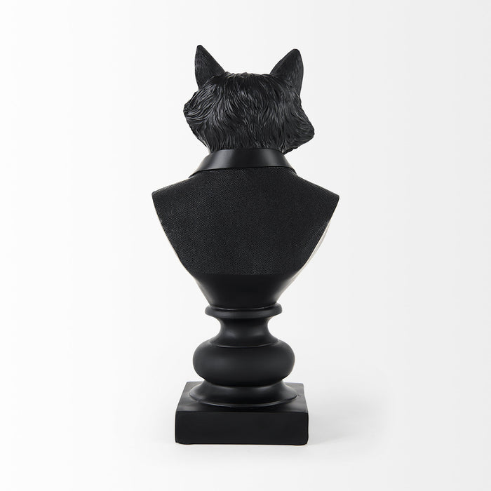 Black Resin Suited Fox Bust Sculpture