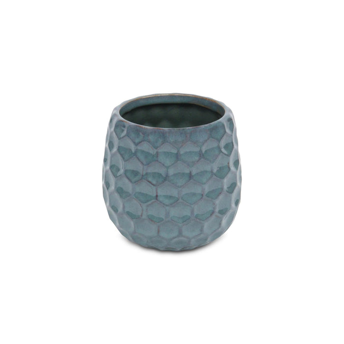 Blue Ceramic 15 Ounce Round Distressed Pot Planter