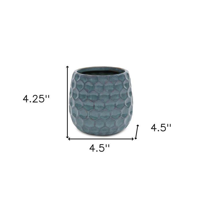 Blue Ceramic 15 Ounce Round Distressed Pot Planter