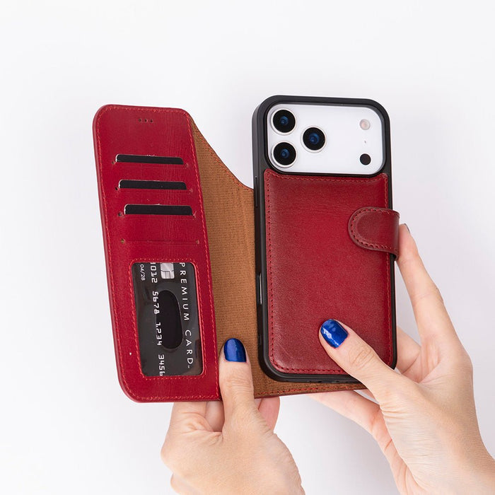Carter Detachable Leather iPhone 18 Pro Max Wallet Case, Red - BlackBrook Case