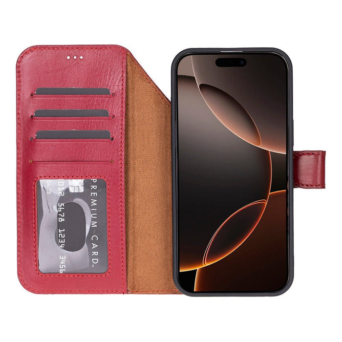 Carter Detachable Leather iPhone 18 Pro Max Wallet Case, Red - BlackBrook Case