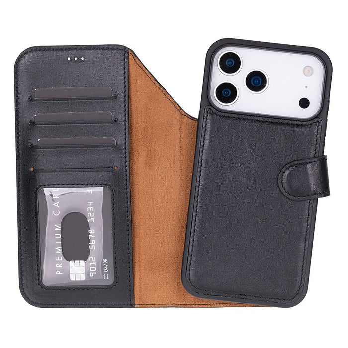 Carter Detachable Leather iPhone 18 Pro Max Wallet Case, Rustic Black - BlackBrook Case