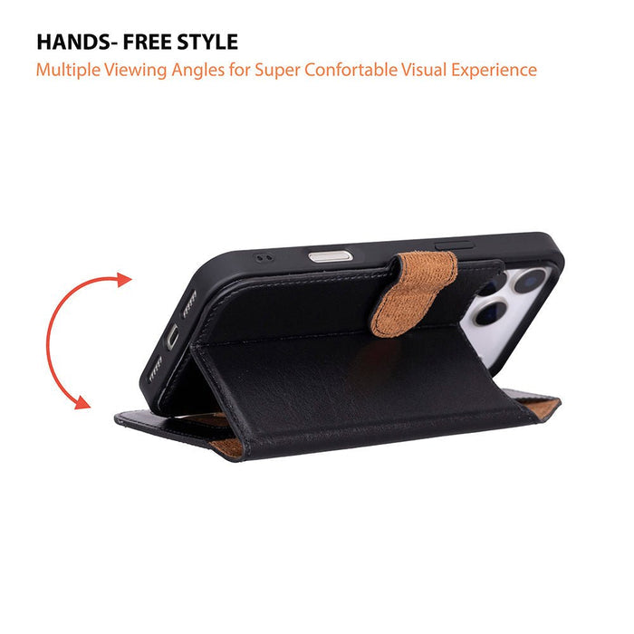 Carter Detachable Leather iPhone 18 Pro Max Wallet Case, Rustic Black - BlackBrook Case