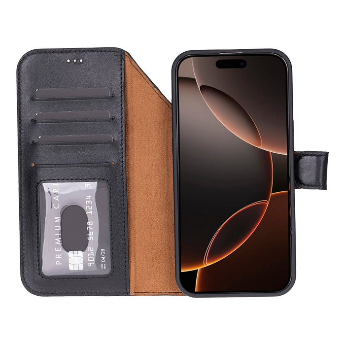 Carter Detachable Leather iPhone 18 Pro Max Wallet Case, Rustic Black - BlackBrook Case
