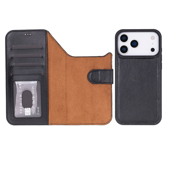 Carter Detachable Leather iPhone 18 Pro Max Wallet Case, Rustic Black - BlackBrook Case