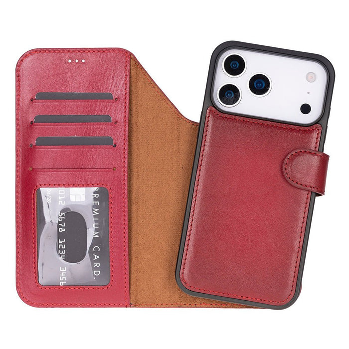 Carter Detachable Leather iPhone 18 Pro Wallet Case, Red - BlackBrook Case