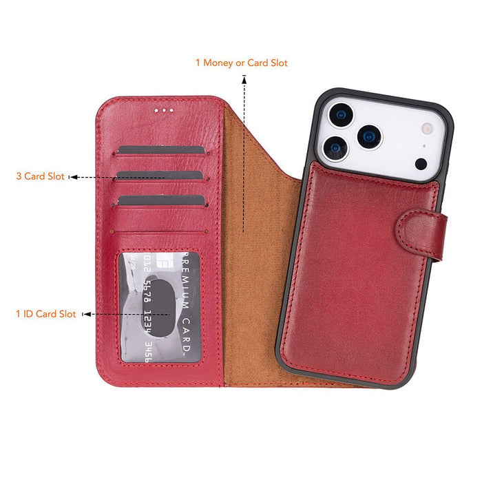Carter Detachable Leather iPhone 18 Pro Wallet Case, Red - BlackBrook Case