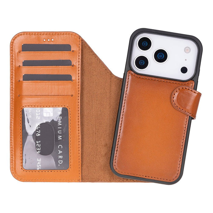 Carter Detachable Leather iPhone 18 Pro Wallet Case, Rustic Tan - BlackBrook Case