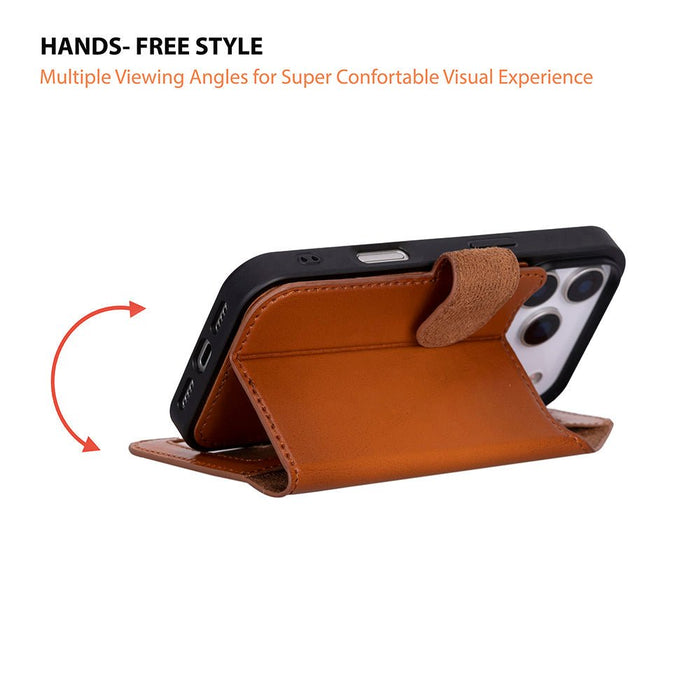 Carter Detachable Leather iPhone 18 Pro Wallet Case, Rustic Tan - BlackBrook Case