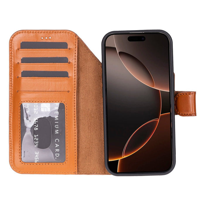 Carter Detachable Leather iPhone 18 Pro Wallet Case, Rustic Tan - BlackBrook Case