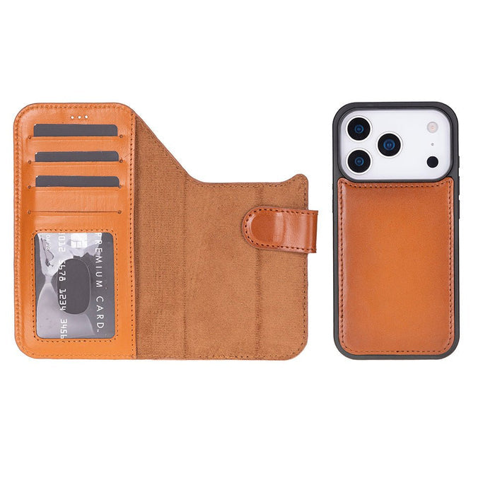 Carter Detachable Leather iPhone 18 Pro Wallet Case, Rustic Tan - BlackBrook Case