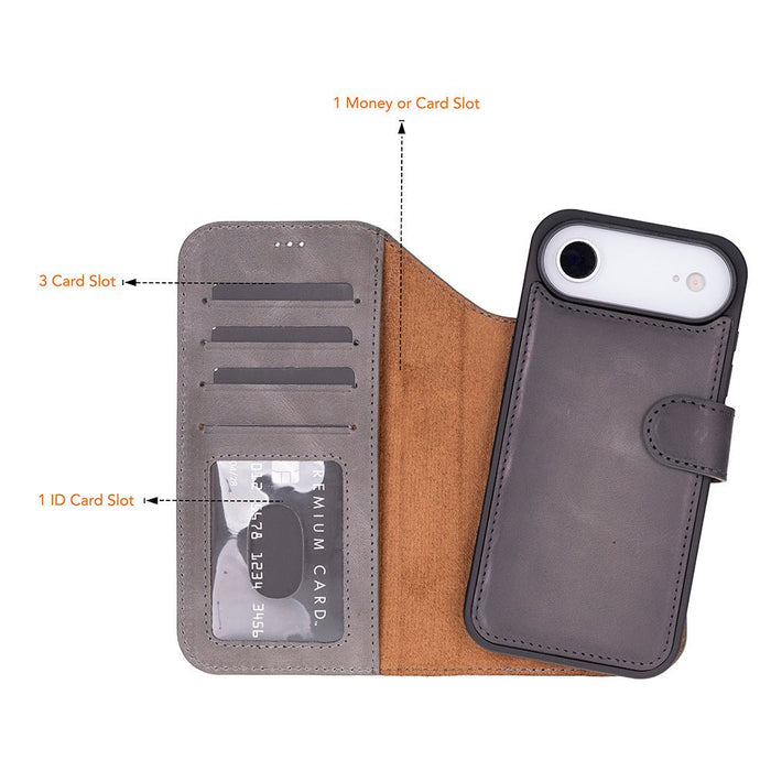 Carter Detachable Leather iPhone Air Wallet Case, Gray - BlackBrook Case