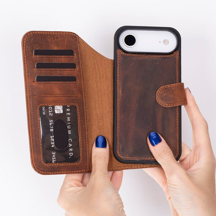Carter Detachable Leather iPhone Air Wallet Case, Saddle Brown - BlackBrook Case