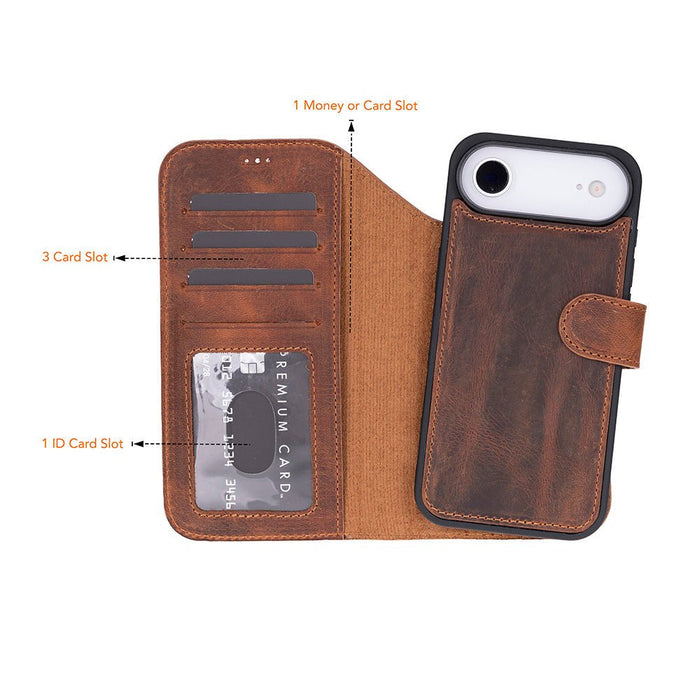 Carter Detachable Leather iPhone Air Wallet Case, Saddle Brown - BlackBrook Case