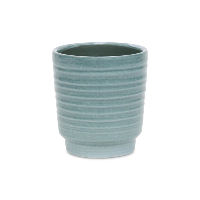 Celadon Ceramic 35 Ounce Striped Round Distressed Pot Planter