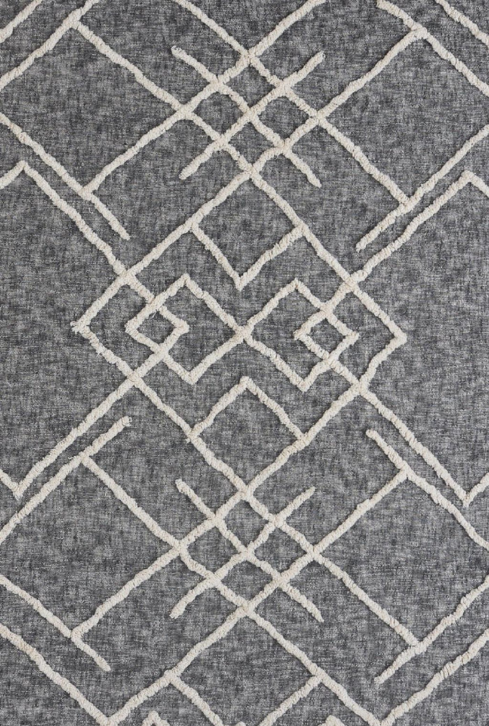 Charcoal and Off White Geometric King Cotton Coverlet With Fringe