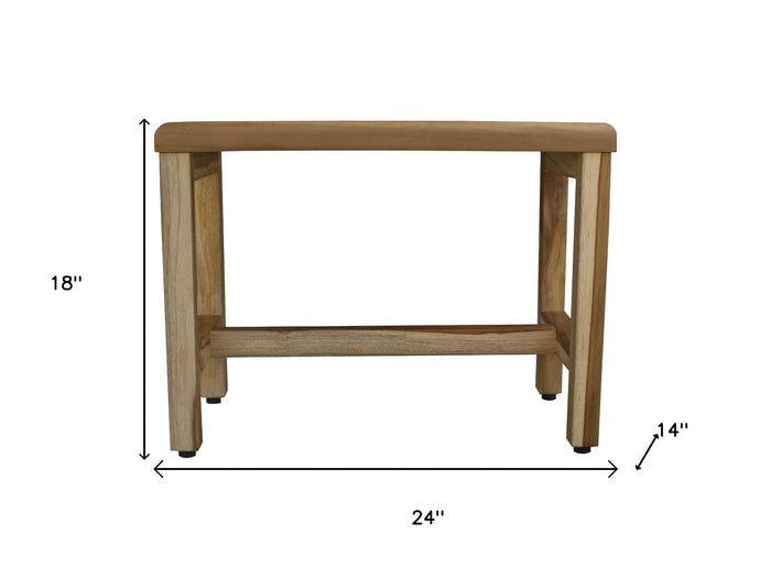 Compact Rectangular Teak Shower  Outdoor Bench With Shelf In Natural Finish