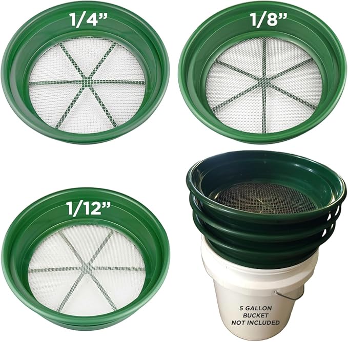 DRAGONXT 3-Piece 13¼" Stackable Classifier Gold Sifting Prospecting Set – Fits on 5-Gallon Bucket