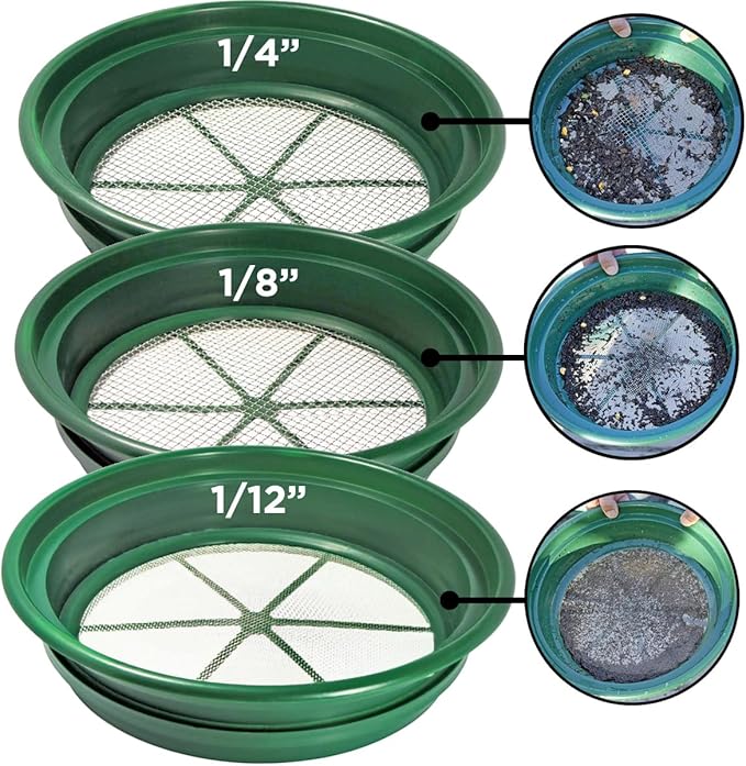 DRAGONXT 3-Piece 13¼" Stackable Classifier Gold Sifting Prospecting Set – Fits on 5-Gallon Bucket