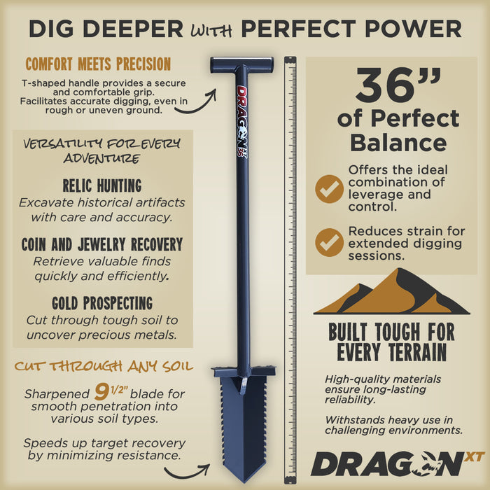 DragonXT Long T-Handle 36" Professional Shovel for Metal Detecting