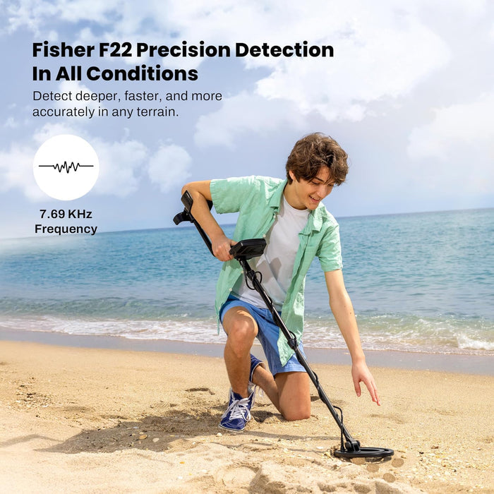 Fisher F22 Weatherproof Metal Detector with 9" 0r 11" Waterproof Search Coil