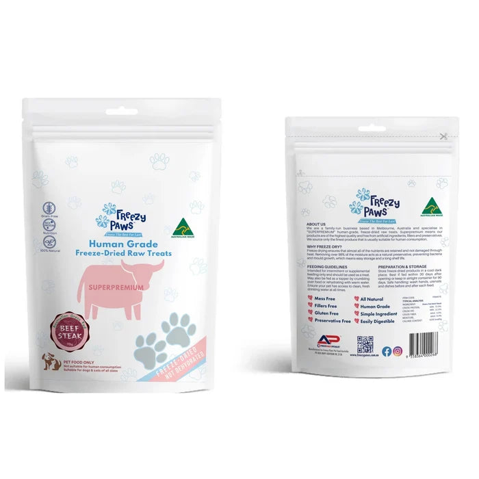 Freezy Paws Freeze Dried Grass Fed Beef Steak Dog and Cat Treats 70g