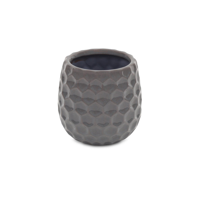 Gray Ceramic 15 Ounce Round Distressed Pot Planter
