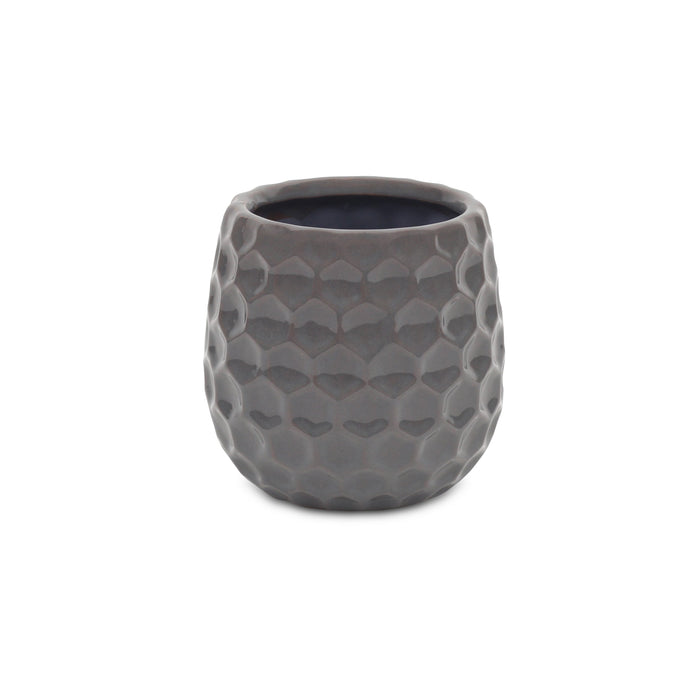 Gray Ceramic 15 Ounce Round Distressed Pot Planter