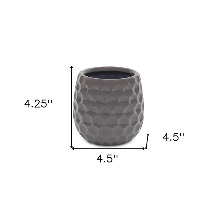 Gray Ceramic 15 Ounce Round Distressed Pot Planter
