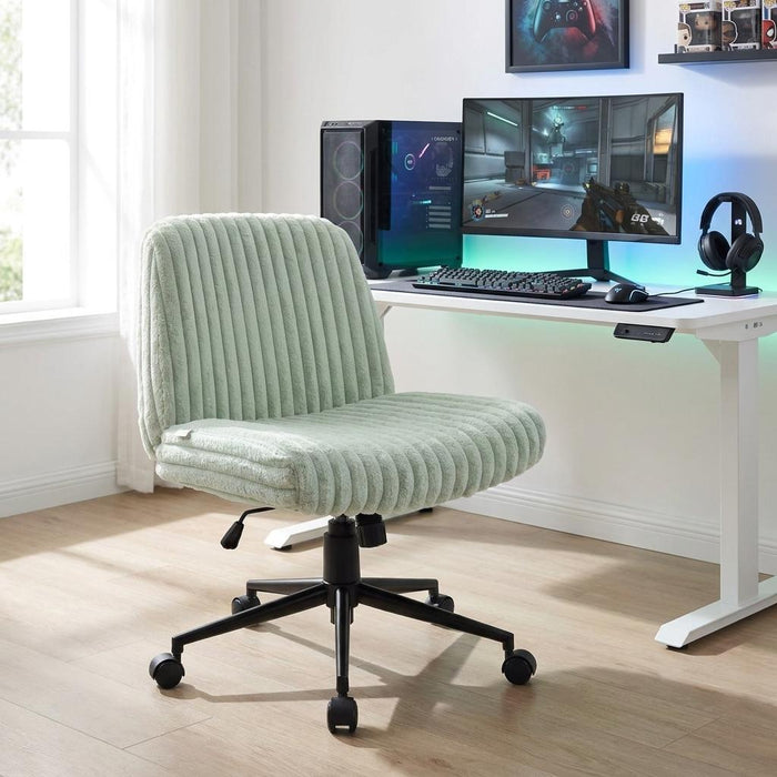Green and Black Adjustable Height Faux Fur Swivel Rolling Gaming Chair