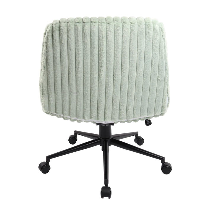 Green and Black Adjustable Height Faux Fur Swivel Rolling Gaming Chair