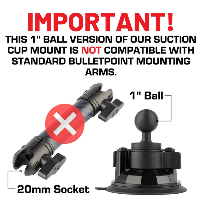 Heavy Duty Suction Cup Mount 3.4" Diameter with Integrated 1-inch Mounting Ball