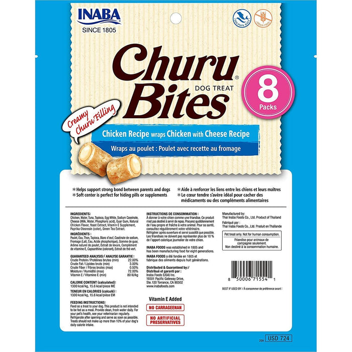 Inaba Churu Bites Chicken Wraps with Cheese Dog Treats 8 Pack