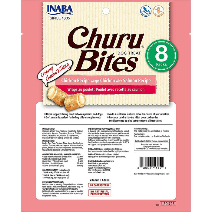 Inaba Churu Bites Chicken Wraps with Salmon Dog Treats 8 Pack