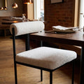 Ivory And Black Faux Shearling And Wood And Steel Open Back Dining Side Chair