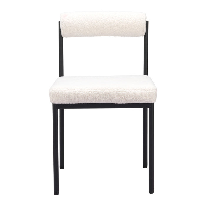 Ivory And Black Faux Shearling And Wood And Steel Open Back Dining Side Chair