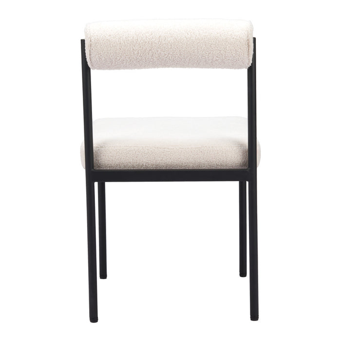 Ivory And Black Faux Shearling And Wood And Steel Open Back Dining Side Chair