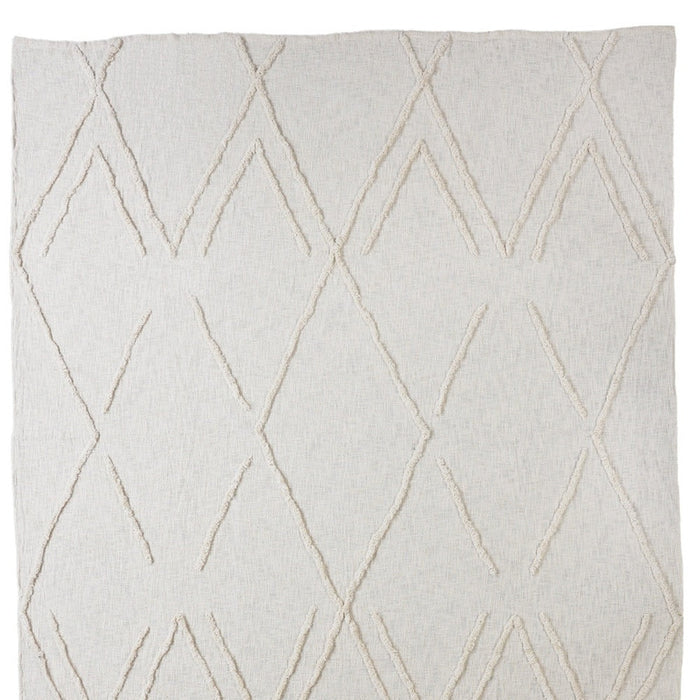 Ivory Geometric King Cotton Coverlet With Fringe